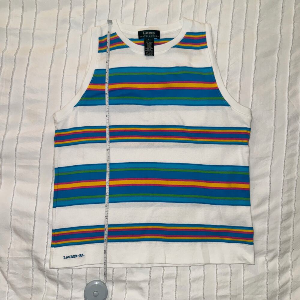 Lauren Ralph Lauren Striped Cotton Tank Top White Multicolor Women's Large Y2K - Picture 9 of 14